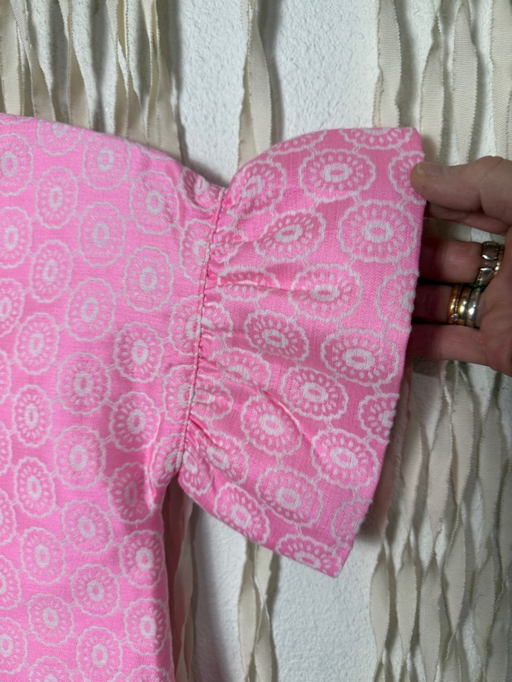 Janie and Jack Pink White Jacquard Shift Dress with Ruffle Sleeve Size 8 - Picture 3 of 10